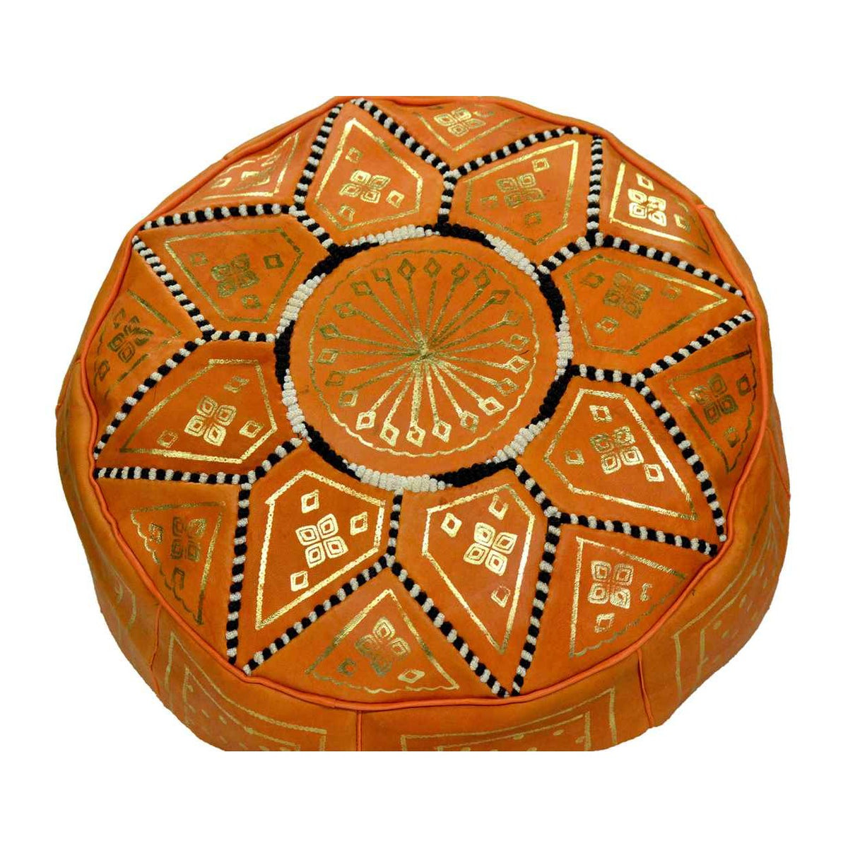 Leather Moroccan Handmade Pouf - Orange