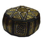 Leather Moroccan Handmade Pouf - Black