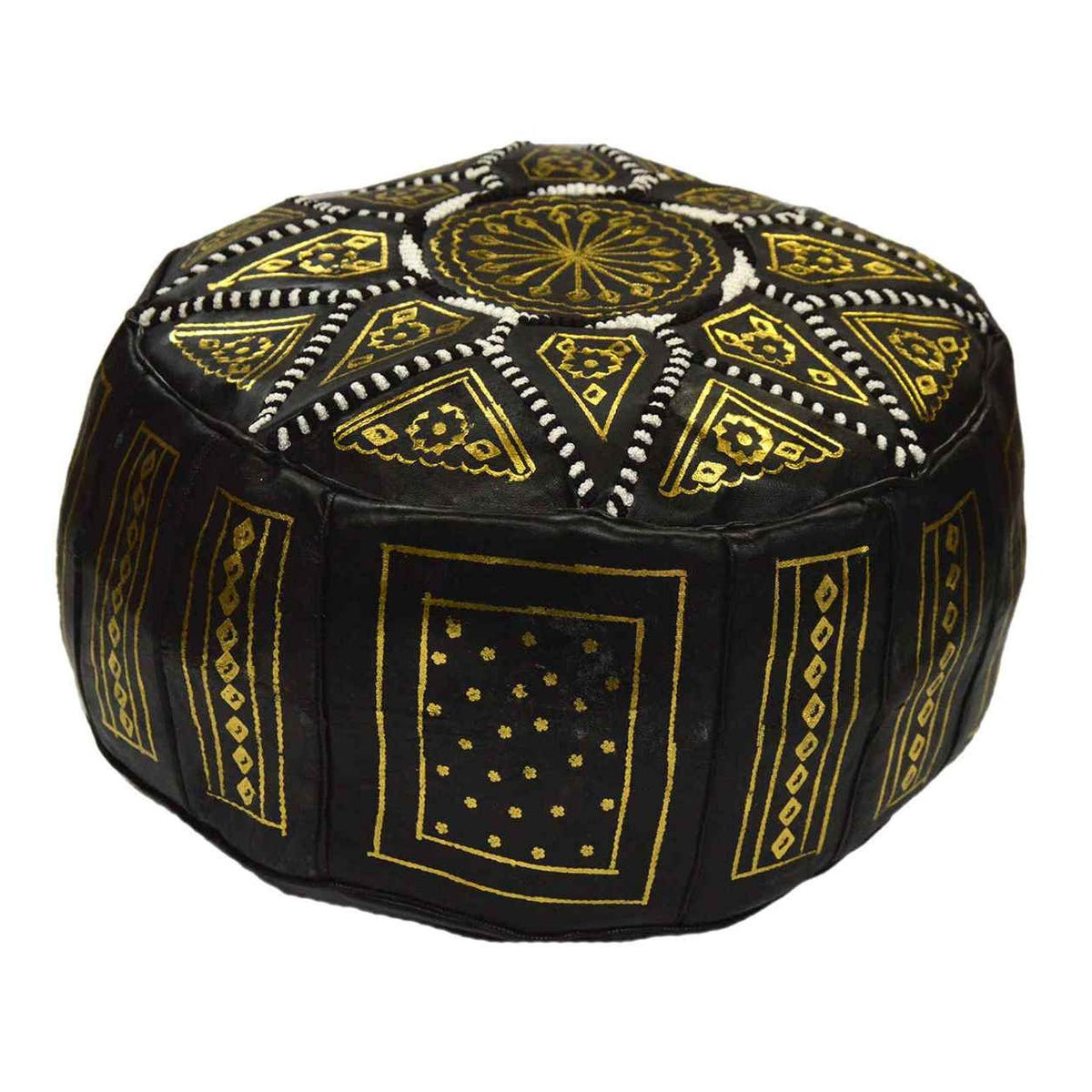 Leather Moroccan Handmade Pouf - Black