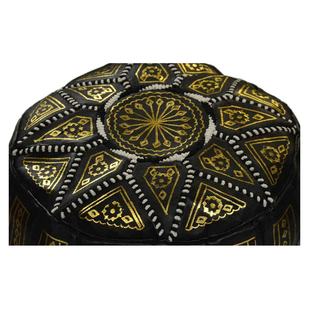 Leather Moroccan Handmade Pouf - Black