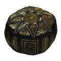 Leather Moroccan Handmade Pouf - Black