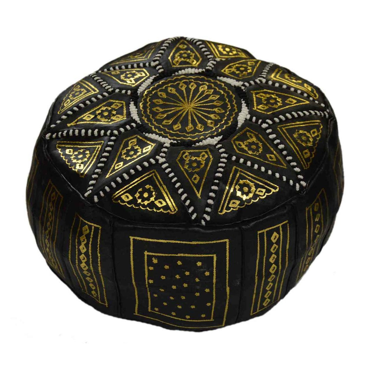 Leather Moroccan Handmade Pouf - Black