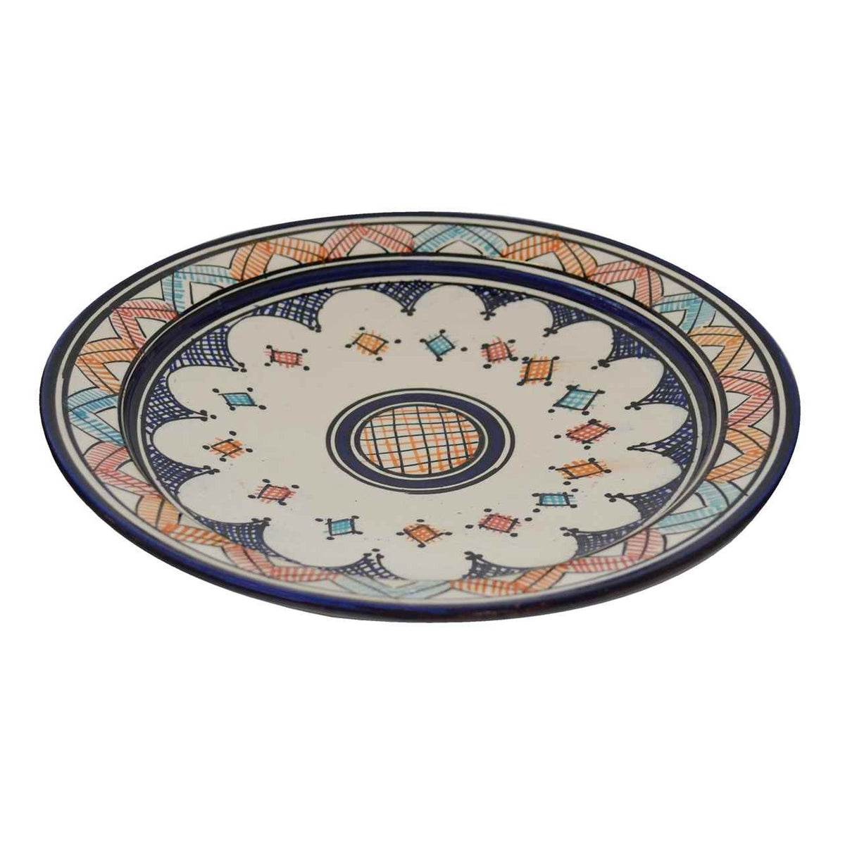 CrissCross Multicolored Ceramic Serving Plate Handmade Large 12"
