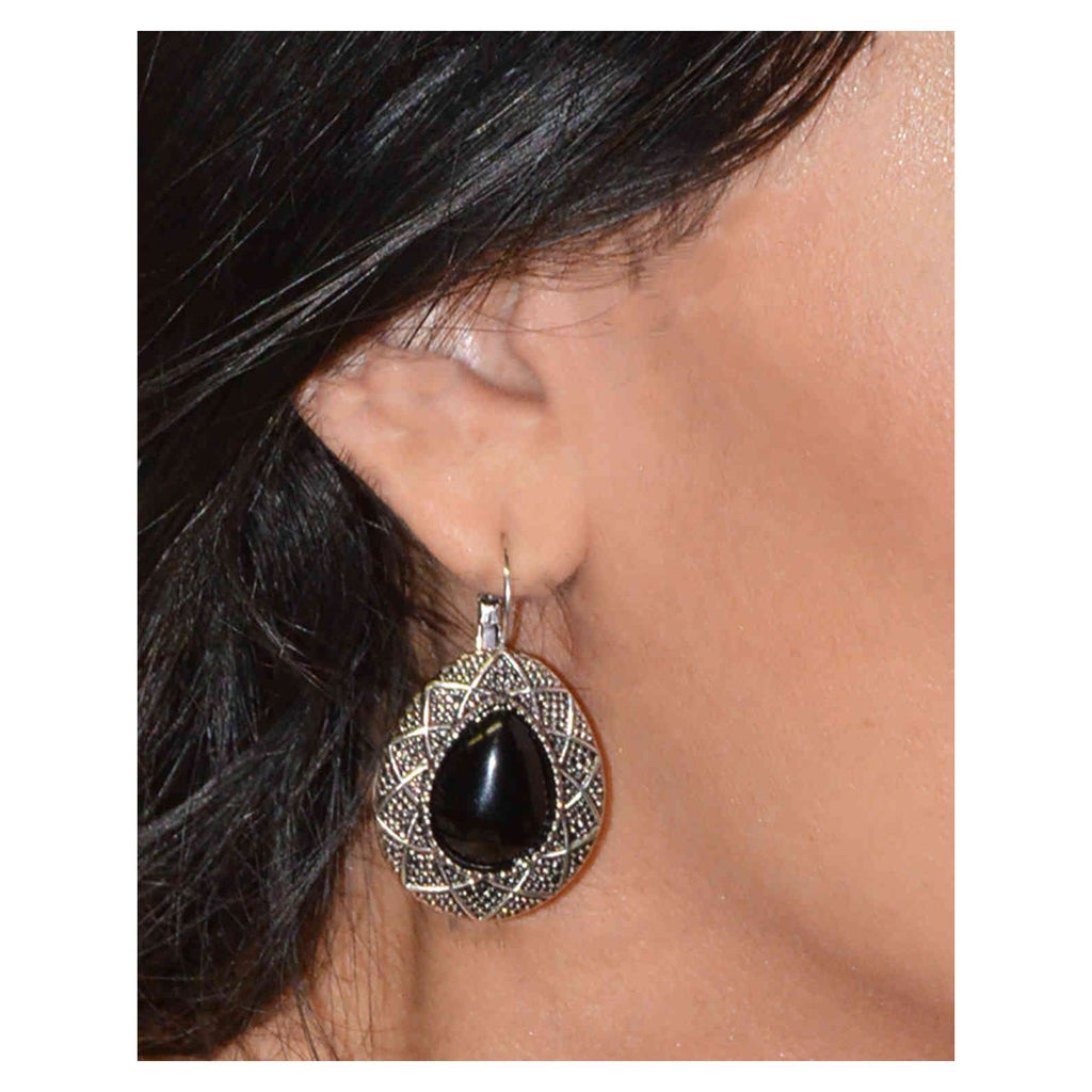 Monia Necklace Ring Earrings Set Black-7361