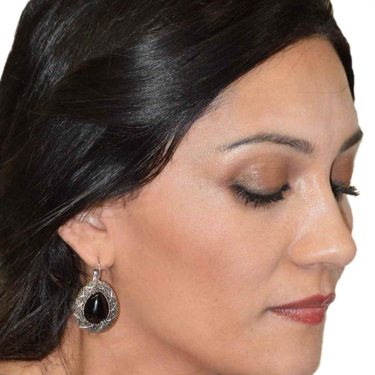 Monia Necklace Ring Earrings Set Black-7359