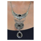 Monia Necklace Ring Earrings Set Black-7360
