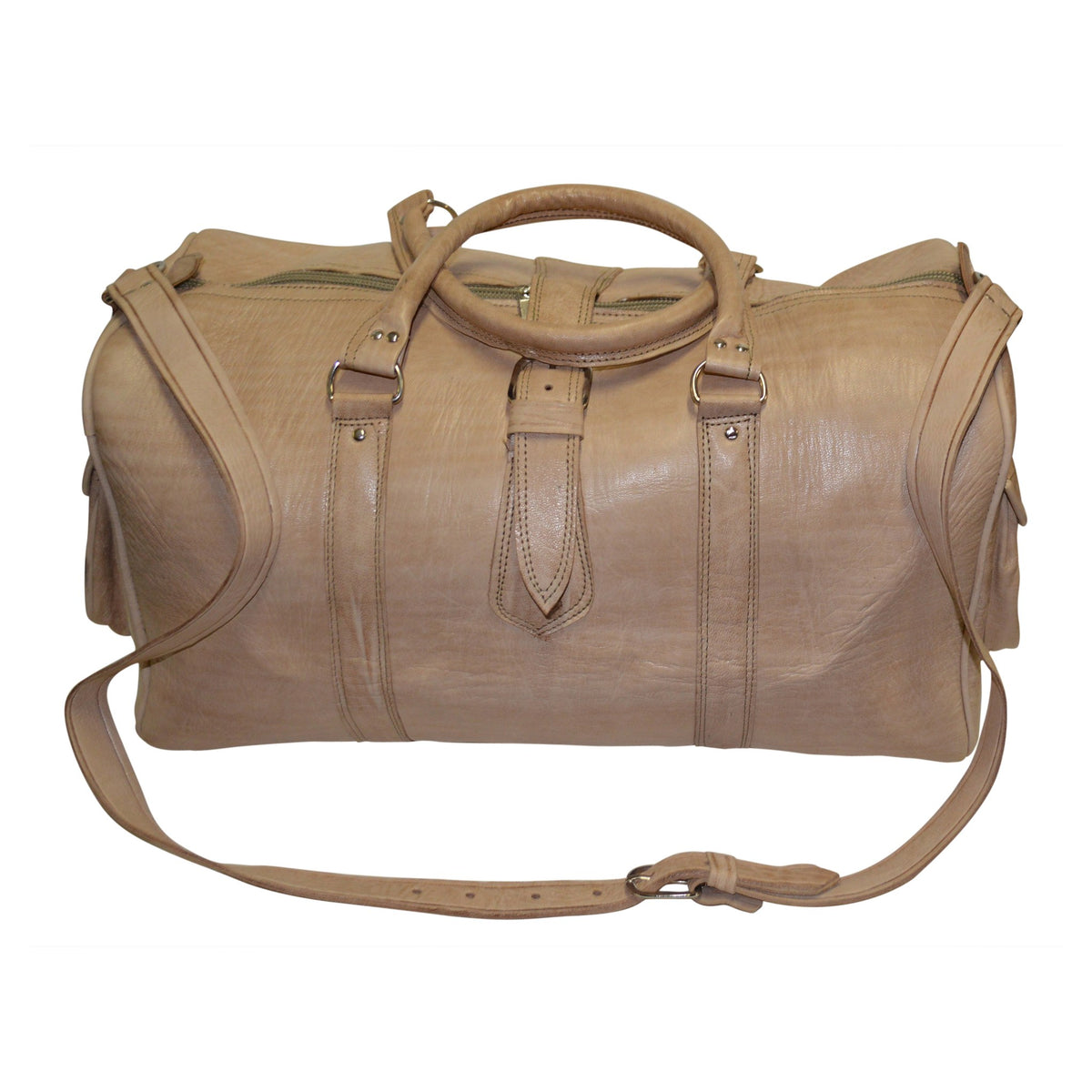 Moroccan Large Duffle Handmade Leather Bag Carryall - Beige