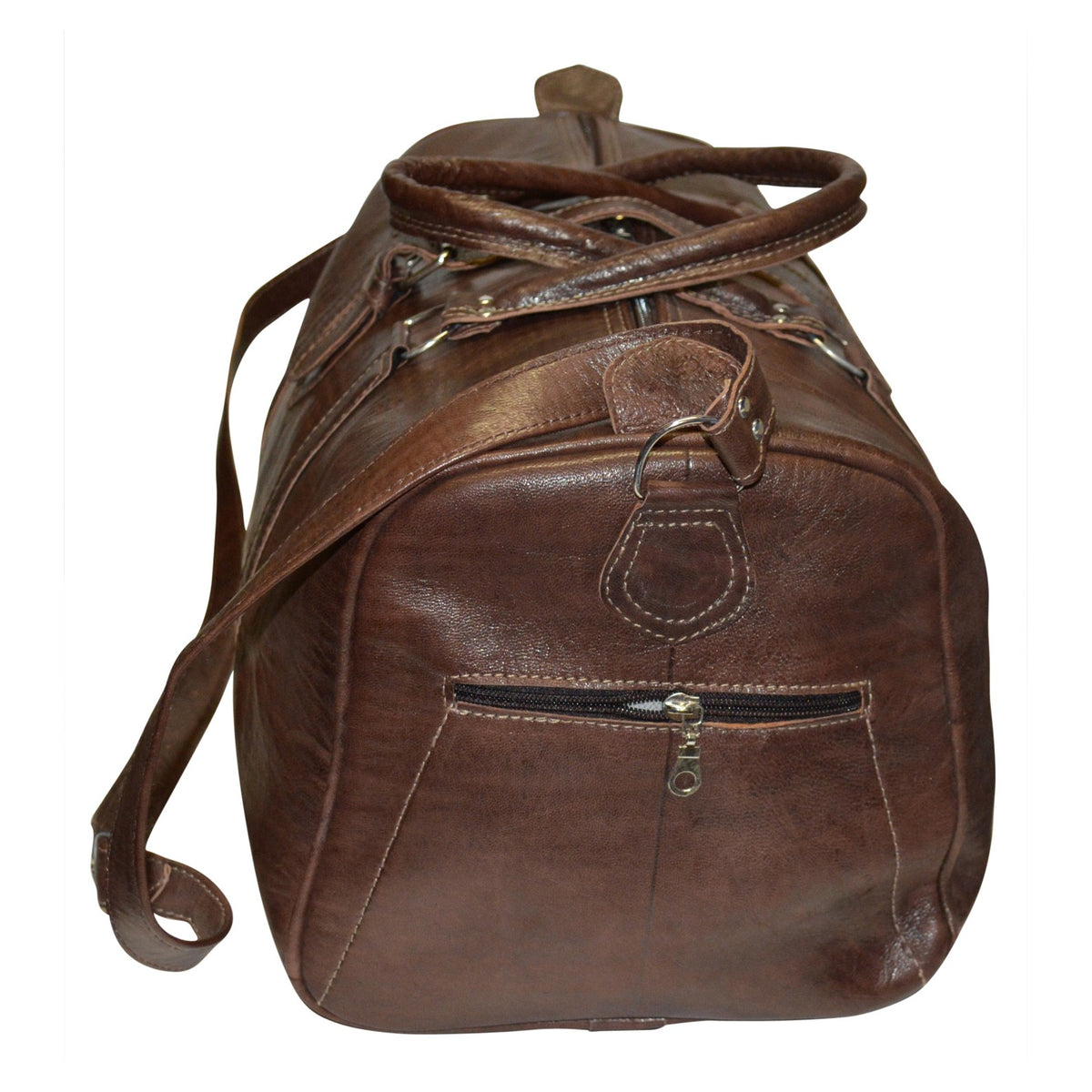 Moroccan Large Duffle Handmade Leather Bag Carryall - Dark Brown