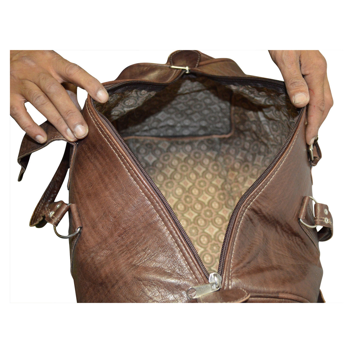 Moroccan Large Duffle Handmade Leather Bag Carryall - Dark Brown