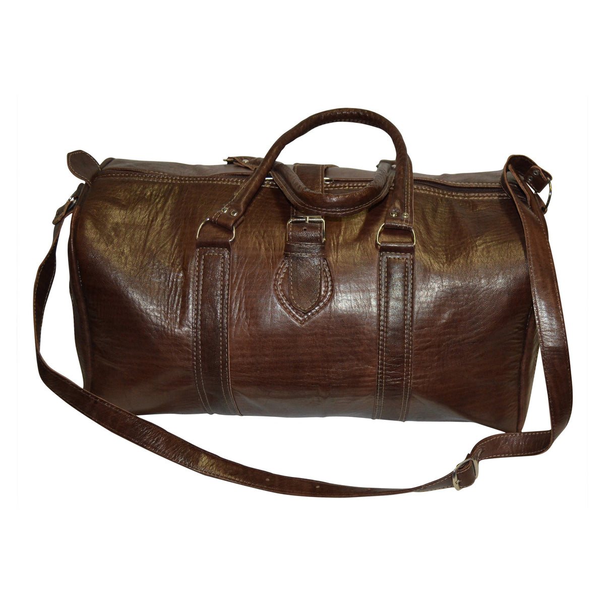 Moroccan Large Duffle Handmade Leather Bag Carryall - Dark Brown