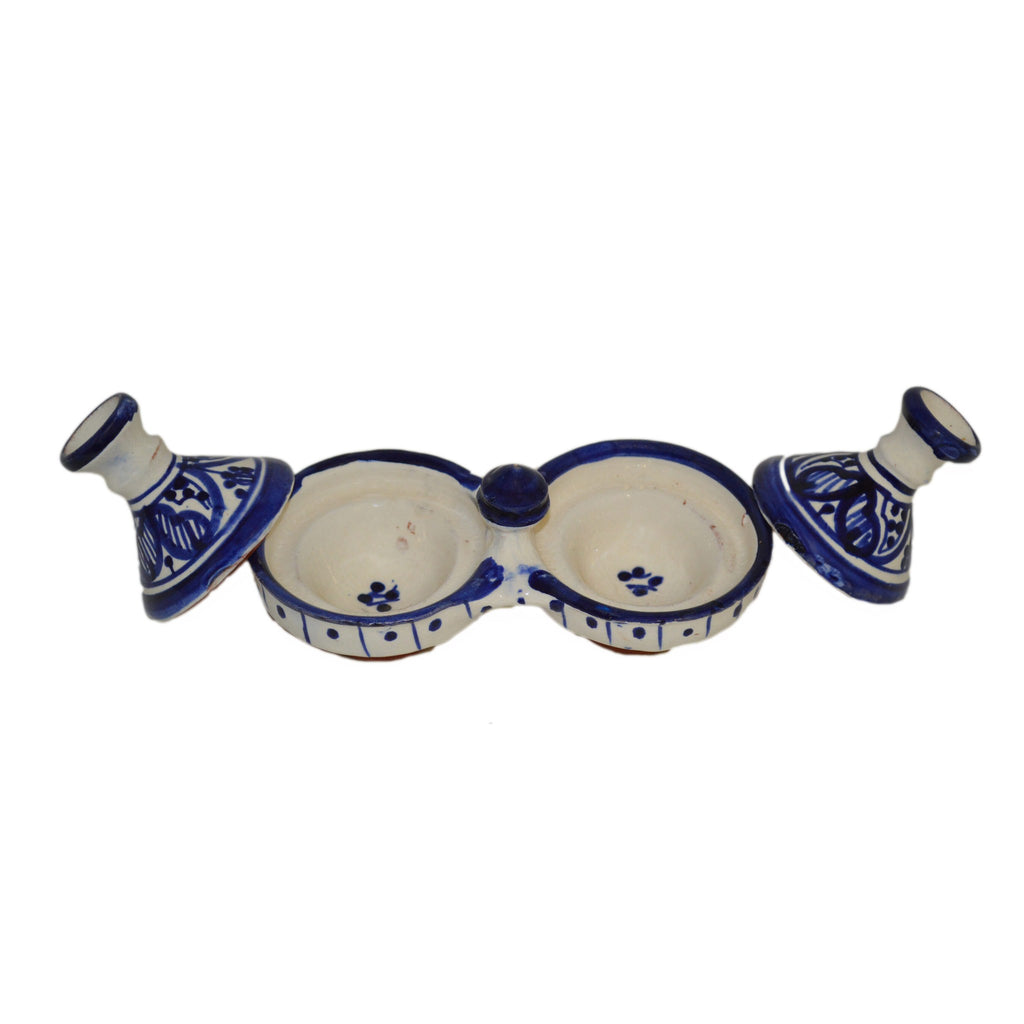 Ceramic Double Spice Holder - White&Blue