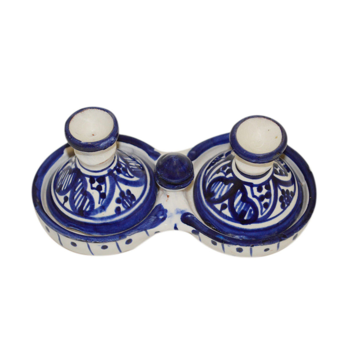 Ceramic Double Spice Holder - White&Blue