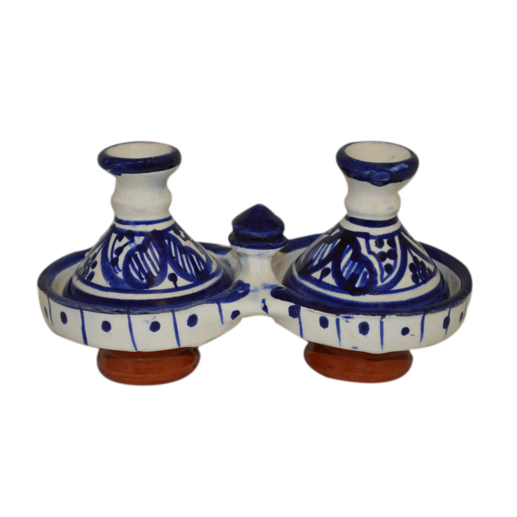 Ceramic Double Spice Holder - White&Blue