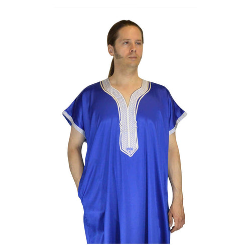 Handmade Moroccan Satin Gandoura Caftan Blue-0