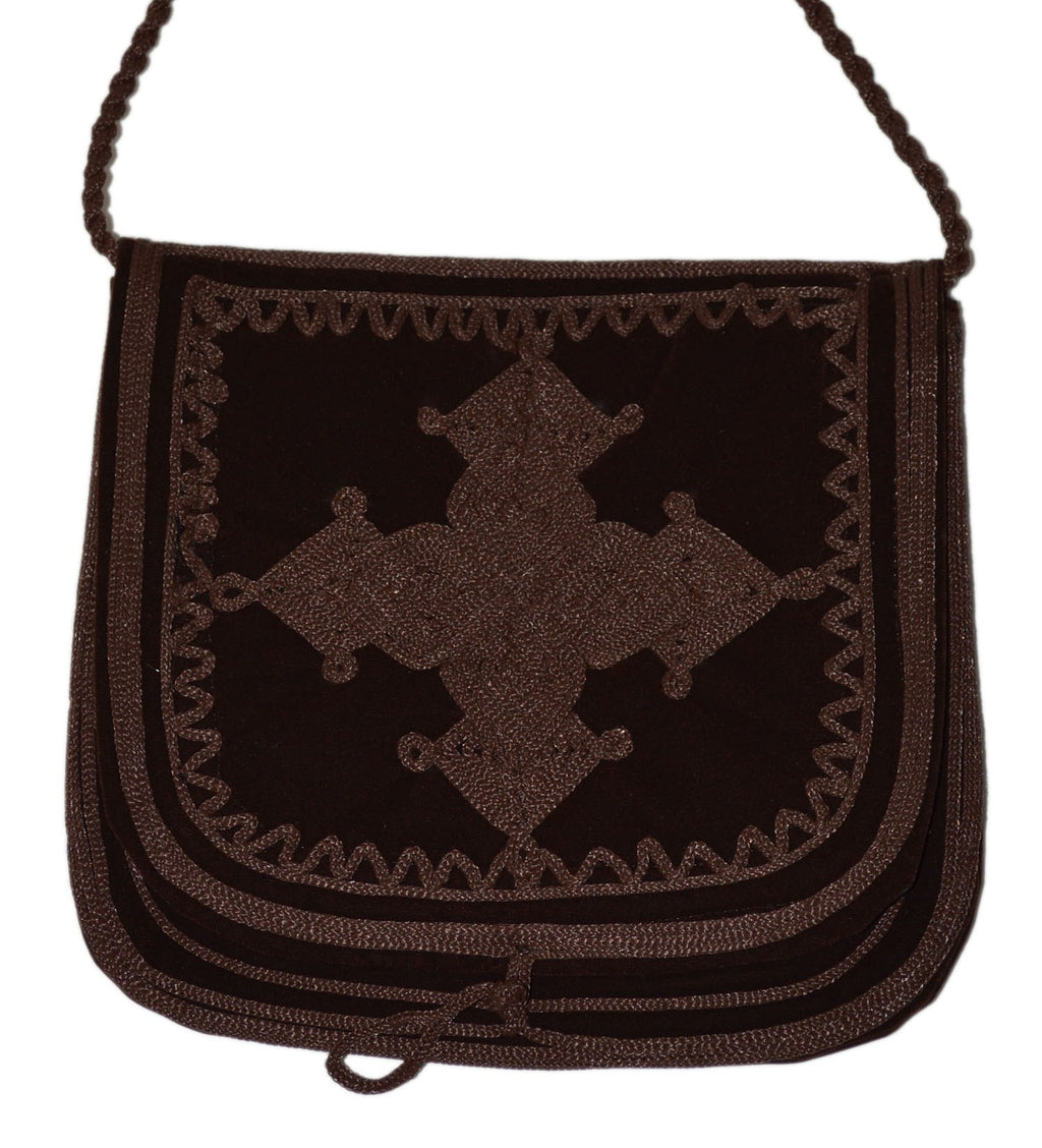 Ghita Large Embroidered Suede Purse - Brown