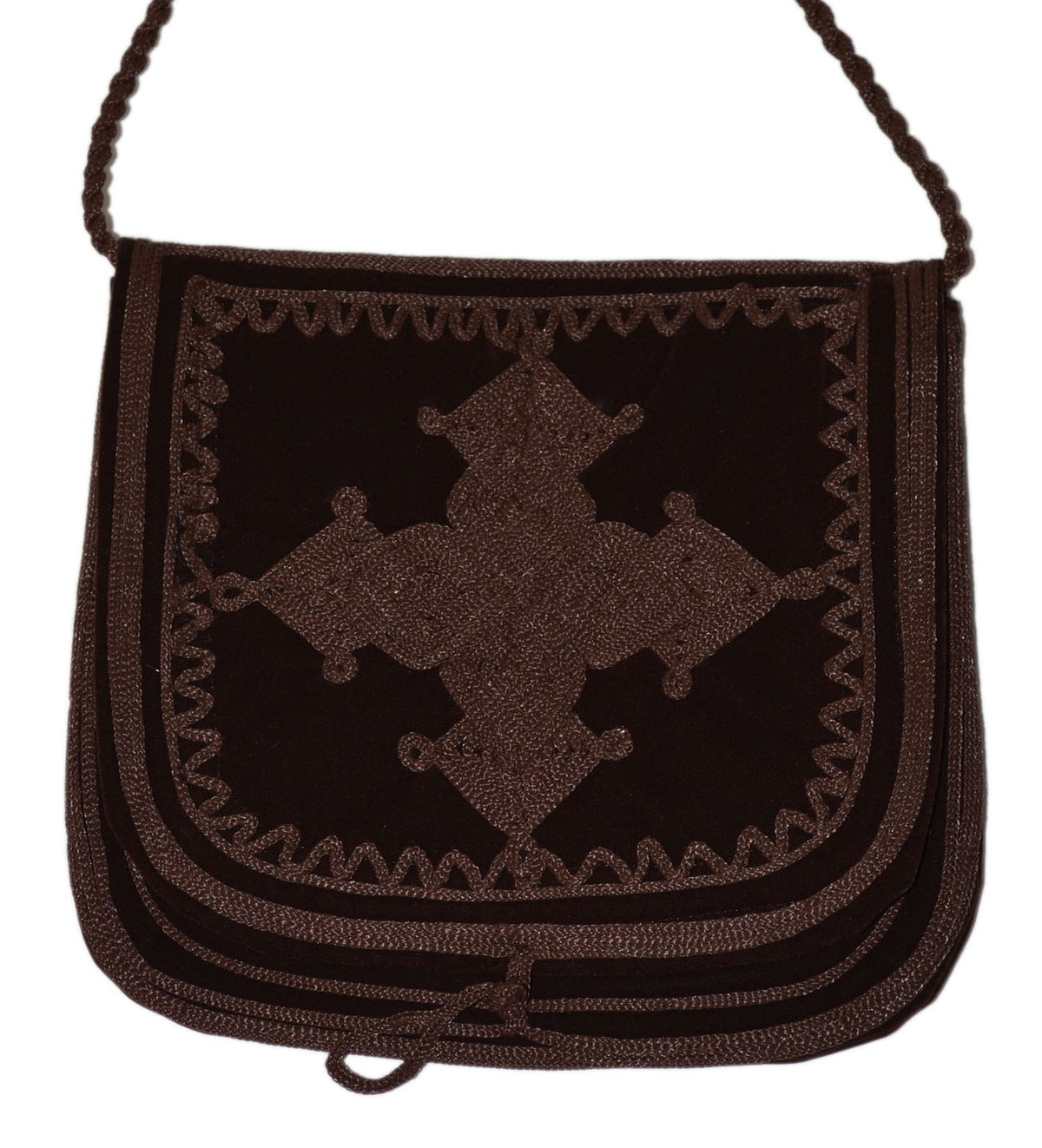 Ghita Large Embroidered Suede Purse - Brown