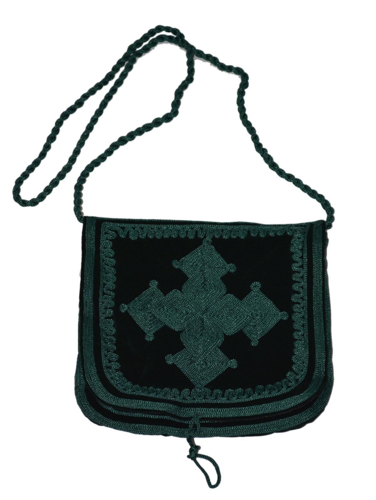 Ghita Large Embroidered Suede Purse - Dark Green