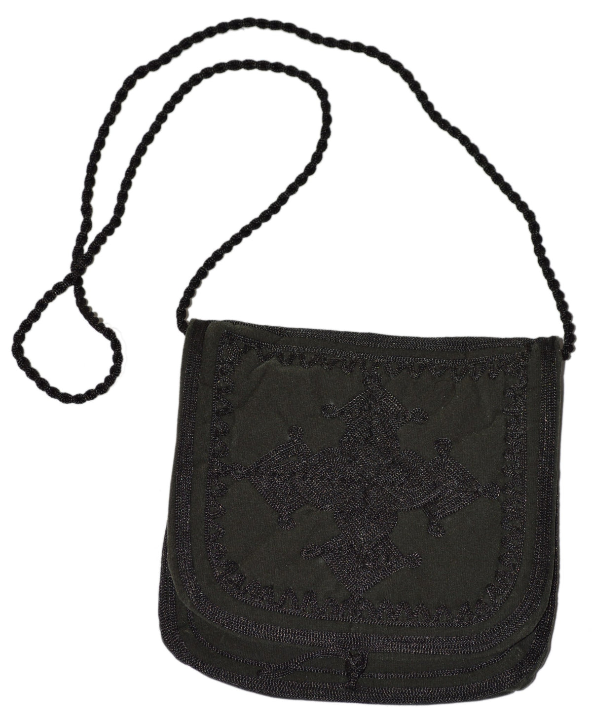 Ghita Large Embroidered Suede Purse - Charcoal