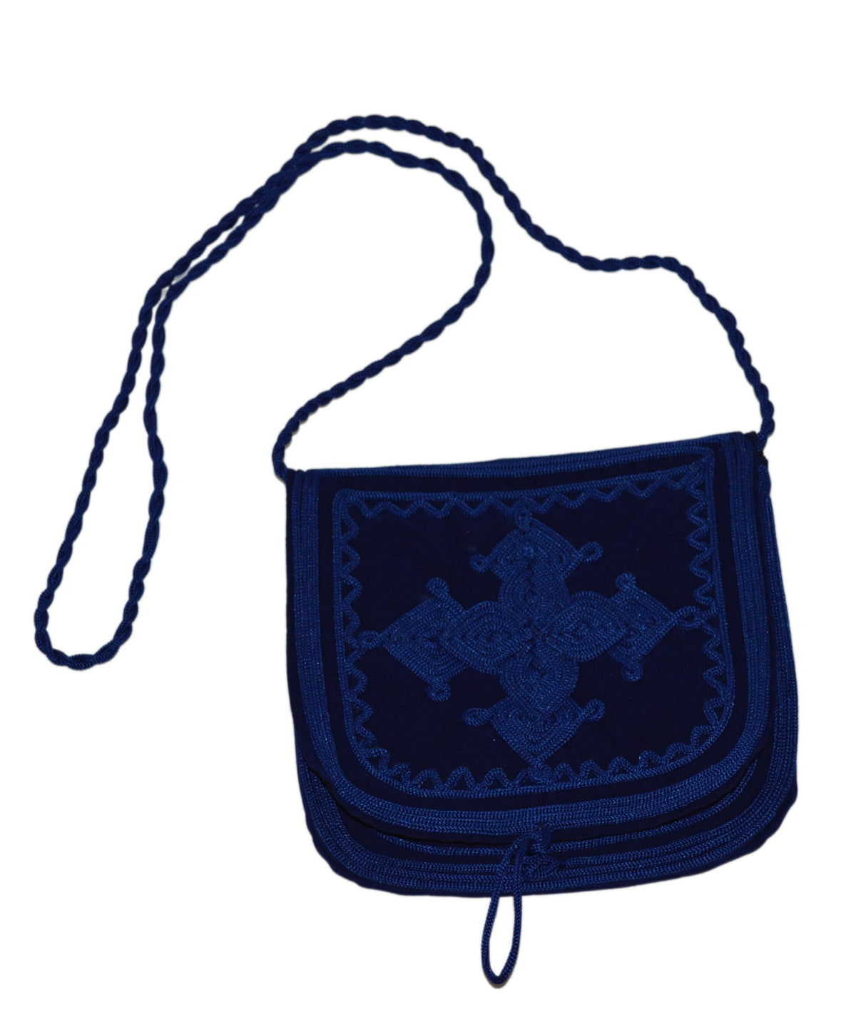 Ghita Large Embroidered Suede Purse - Navy