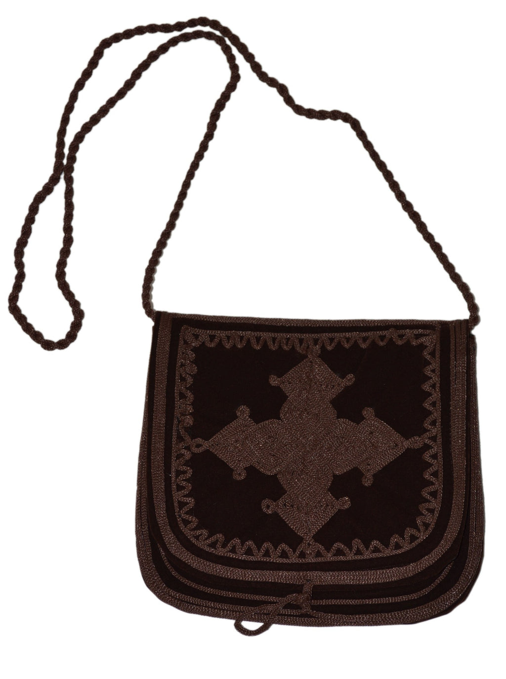 Ghita Large Embroidered Suede Purse - Brown