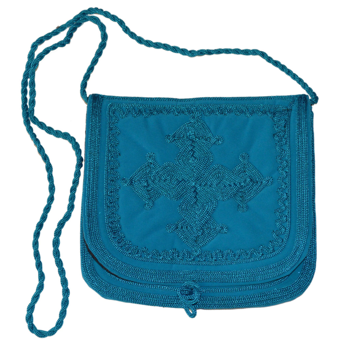 Ghita Large Embroidered Suede Purse - Turquoise