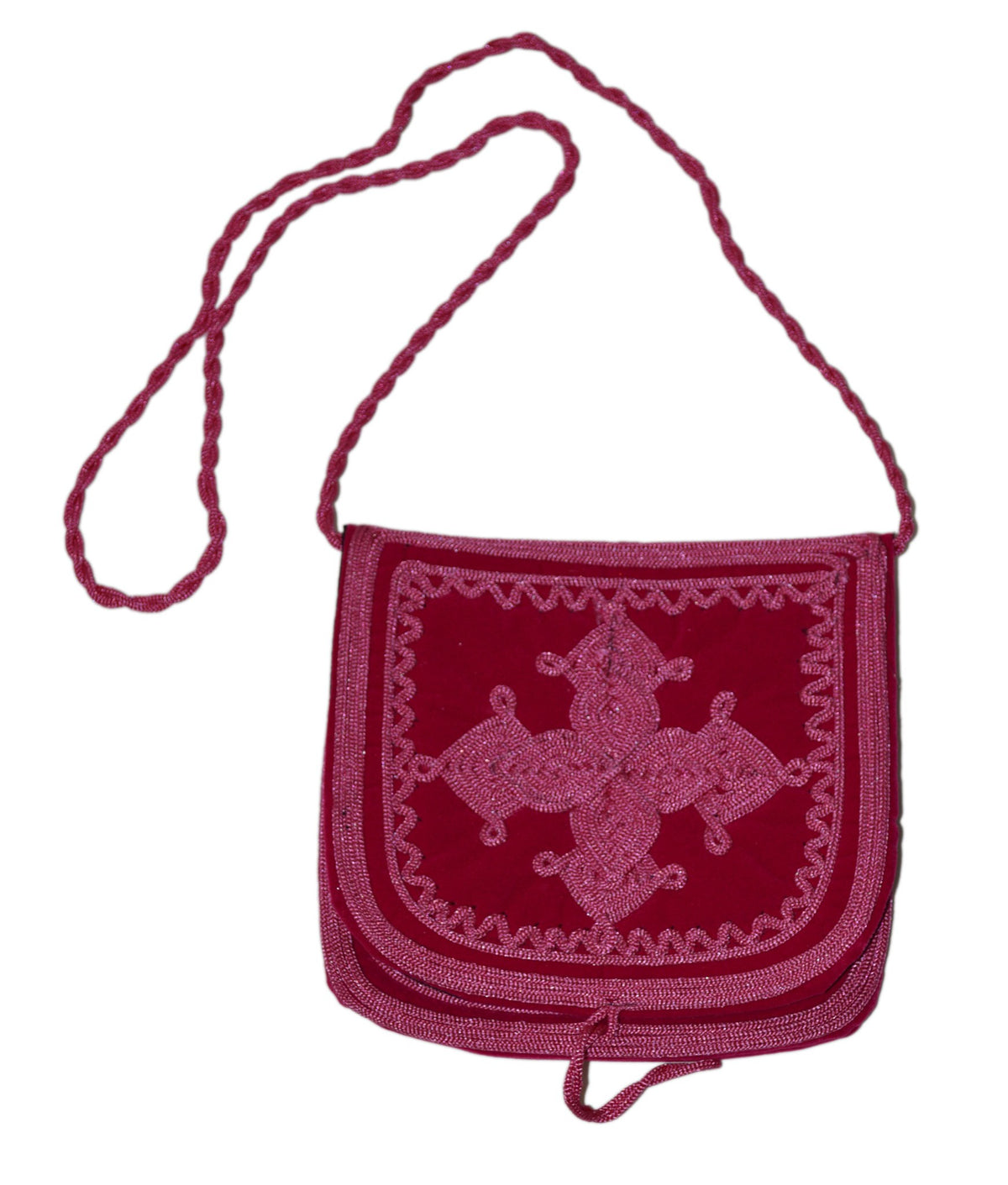 Ghita Large Embroidered Suede Purse - Fuchsia