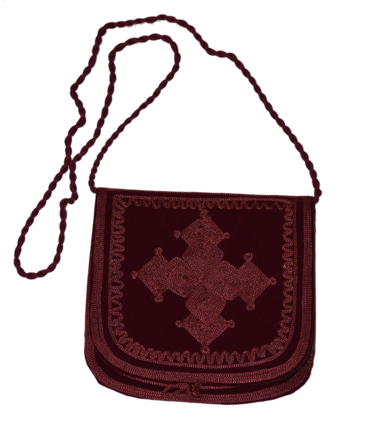 Ghita Large Embroidered Suede Purse - Burgundy