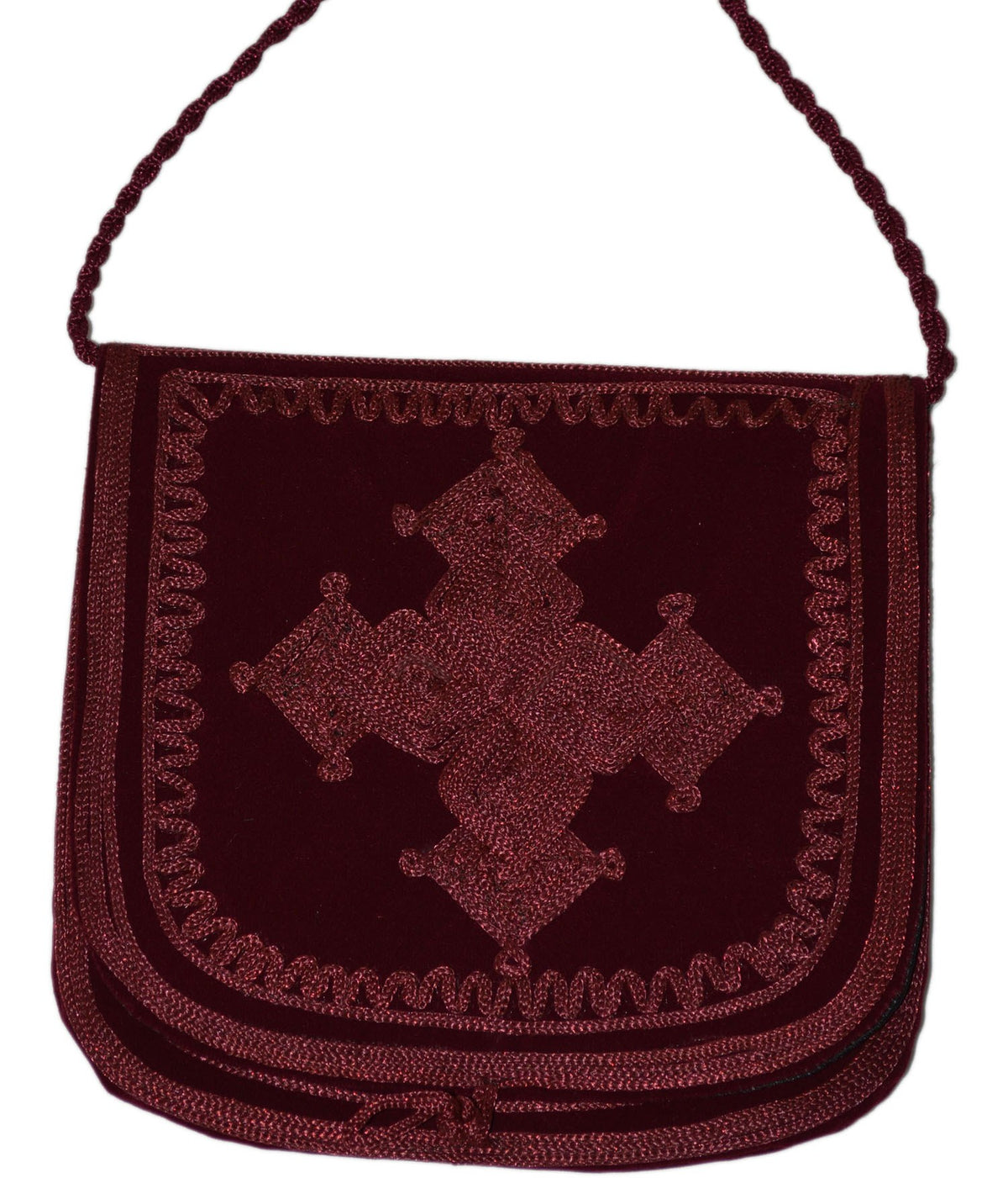 Ghita Large Embroidered Suede Purse - Burgundy