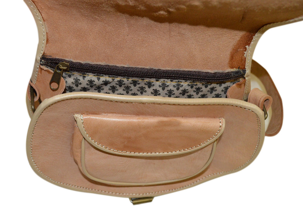 Hajar Leather Crossbody Purse Carved - Beige