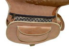 Hajar Leather Crossbody Purse Carved - Beige