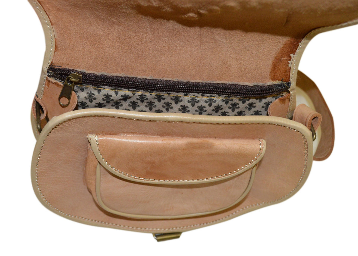 Hajar Leather Crossbody Purse Carved - Beige
