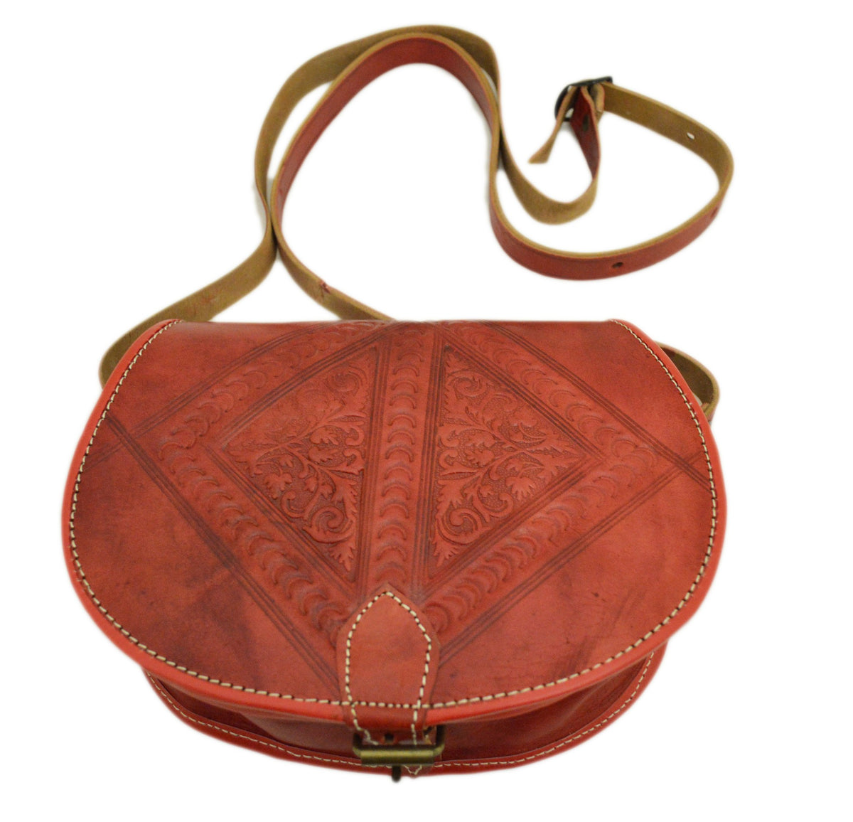 Hajar Leather Crossbody Purse Carved - Red