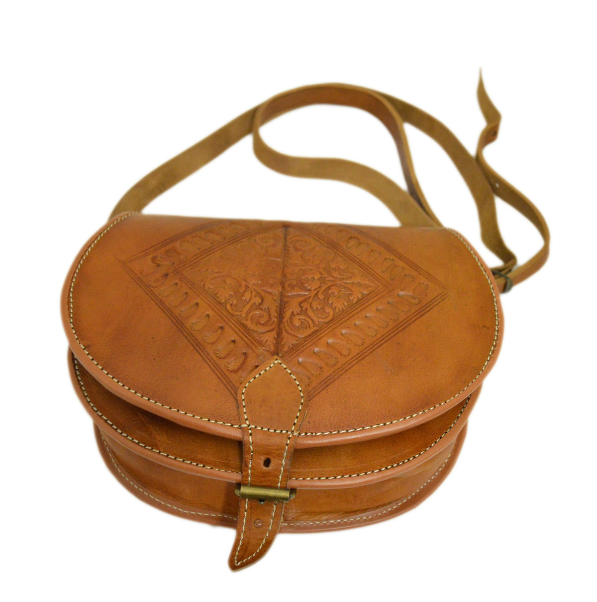 Hajar Leather Crossbody Purse Carved - Brown