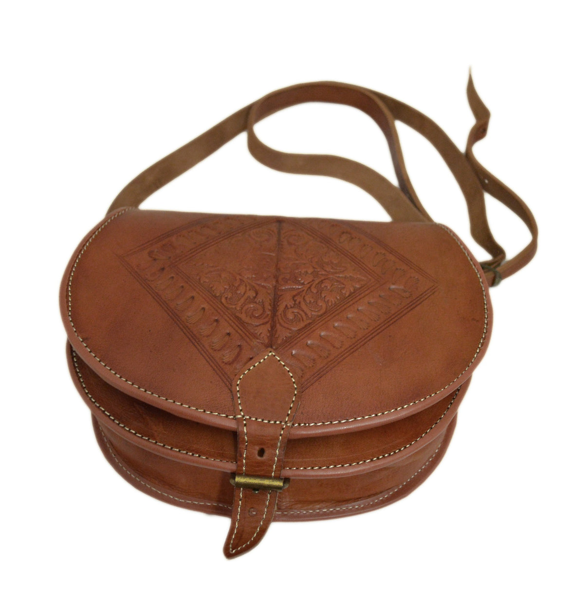 Hajar Leather Crossbody Purse Carved - Chocolate