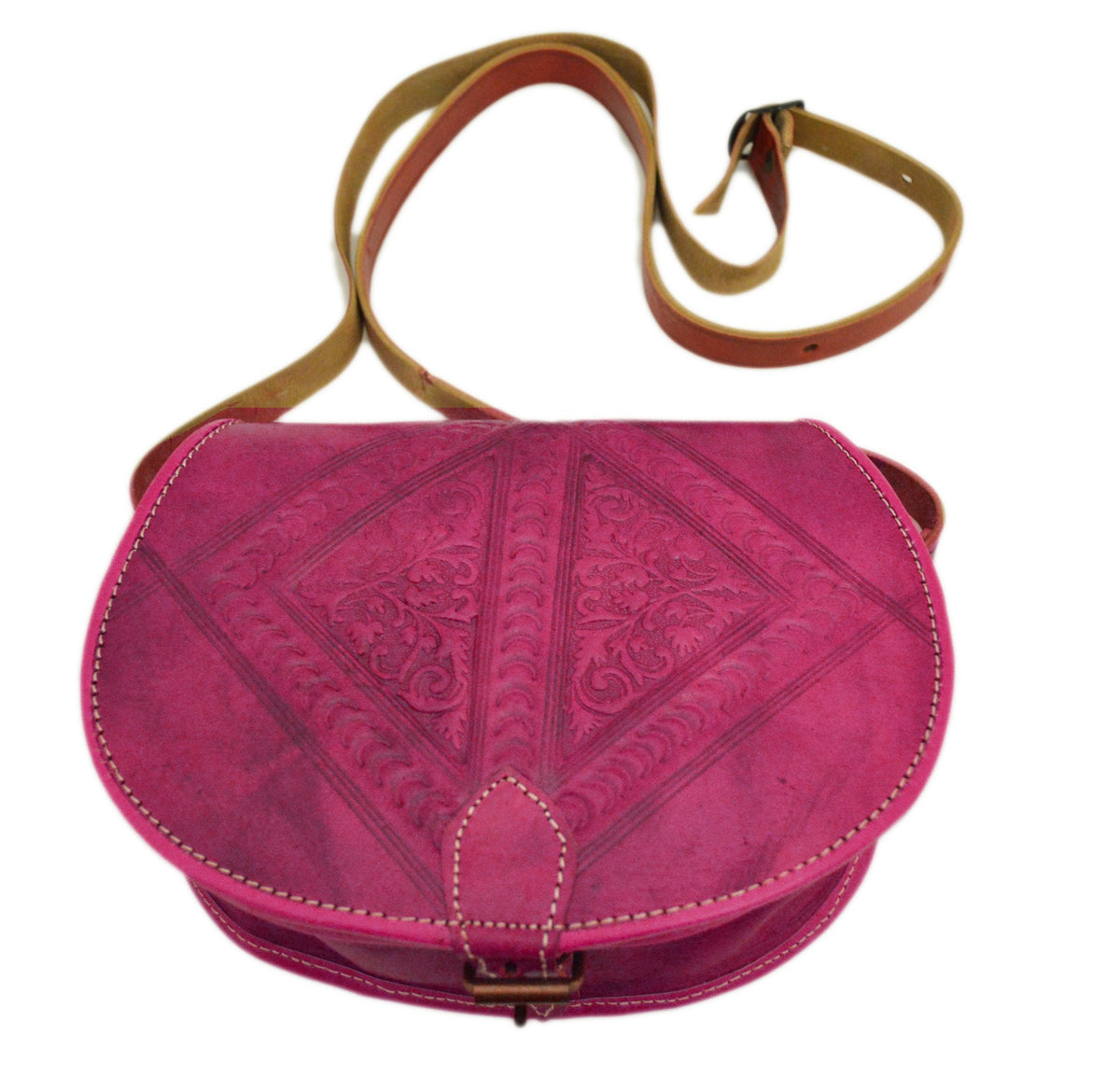 Hajar Leather Crossbody Purse Carved - Magenta