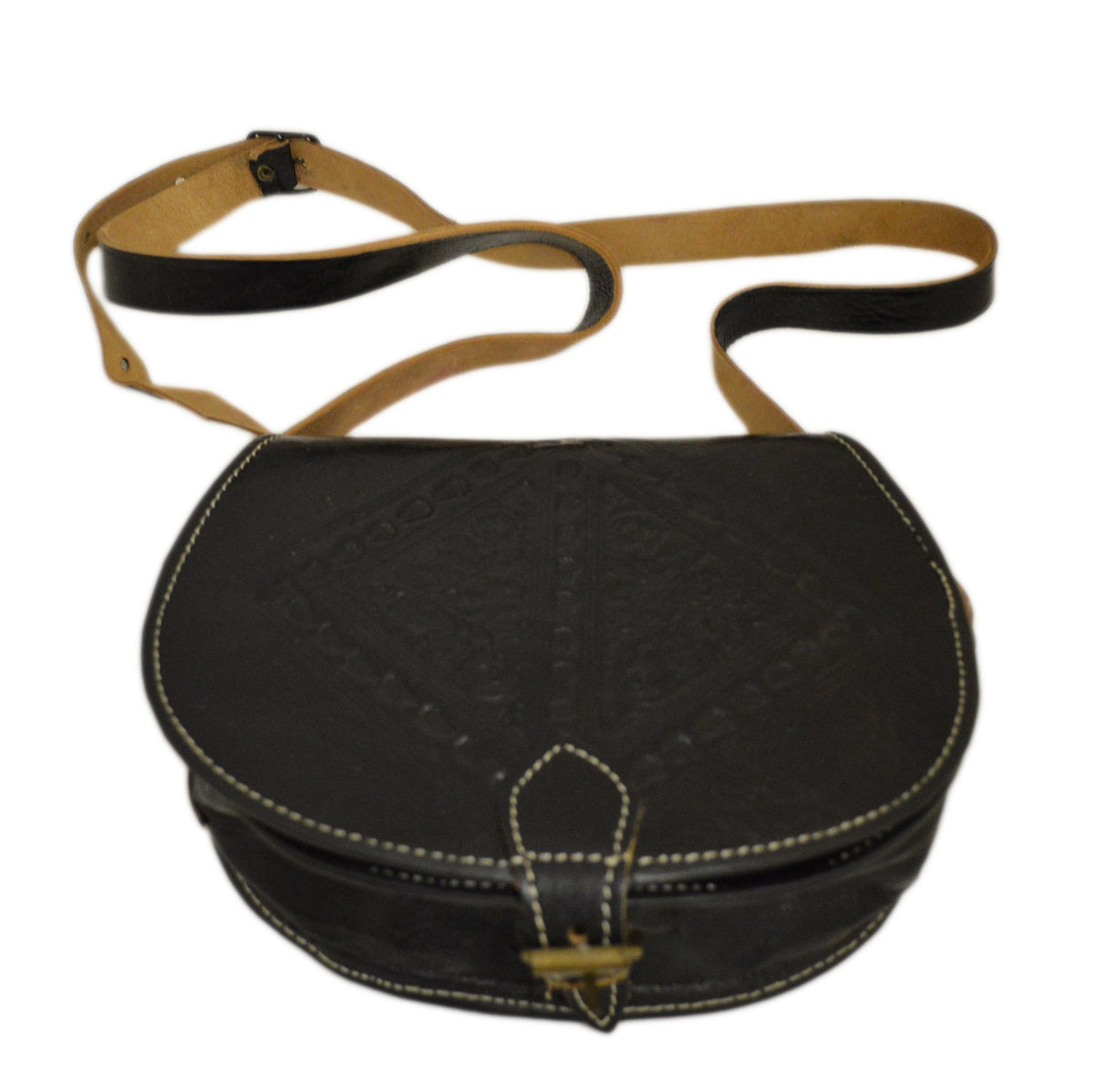 Hajar Leather Crossbody Purse Carved - Black