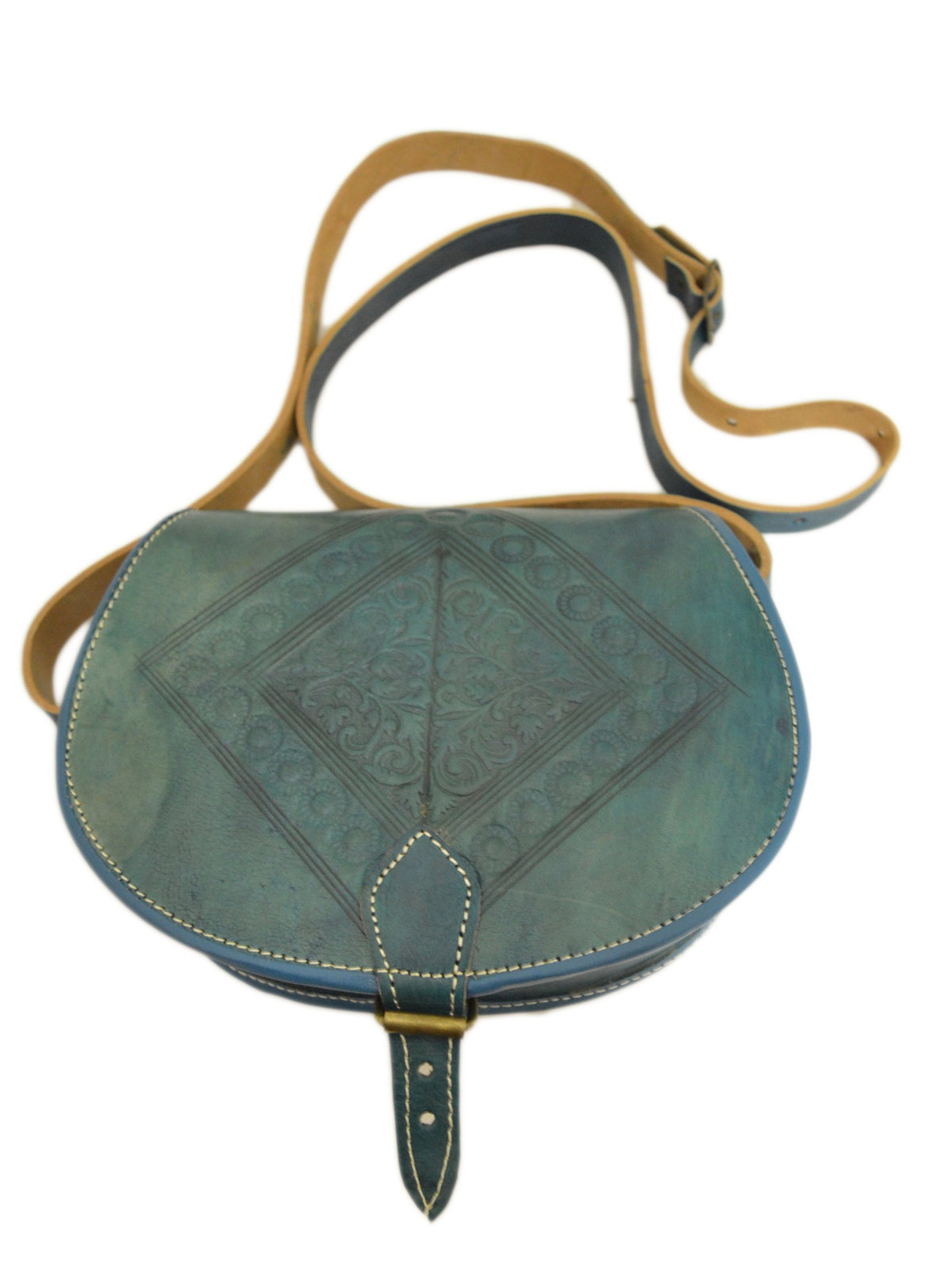 Hajar Leather Crossbody Purse Carved - Teal