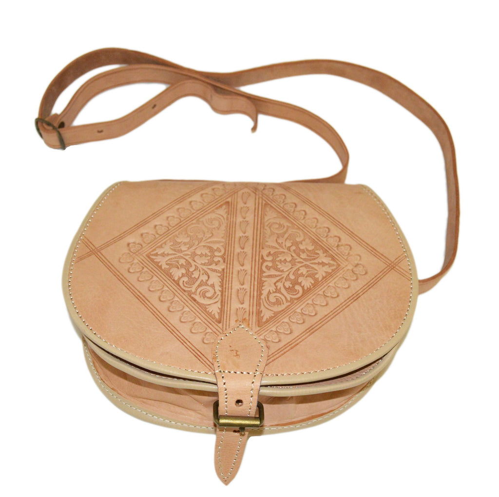 Hajar Leather Crossbody Purse Carved - Beige