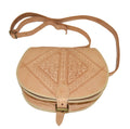 Hajar Leather Crossbody Purse Carved - Beige