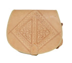 Hajar Leather Crossbody Purse Carved - Beige