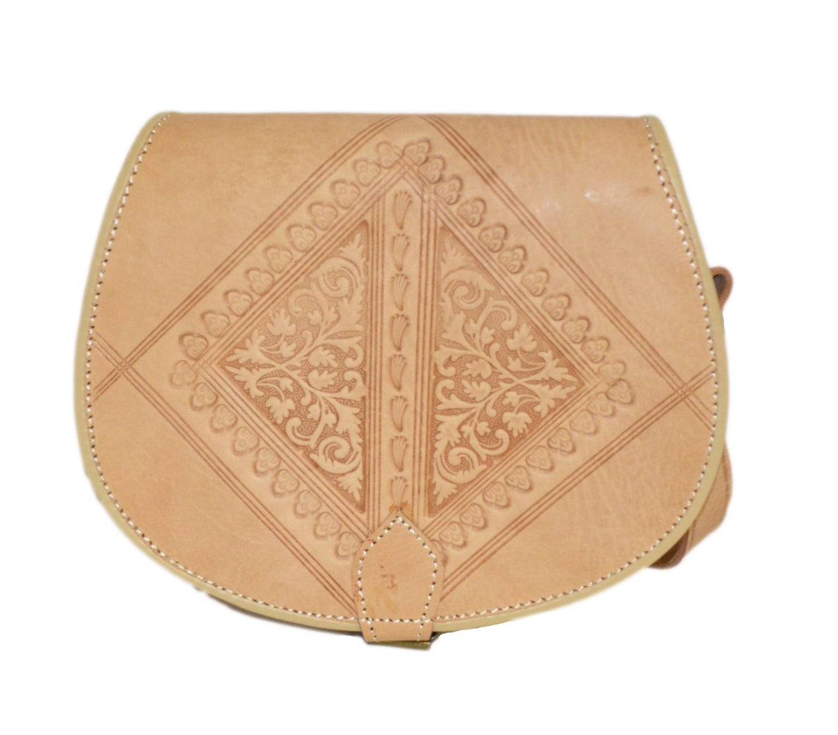 Hajar Leather Crossbody Purse Carved - Beige