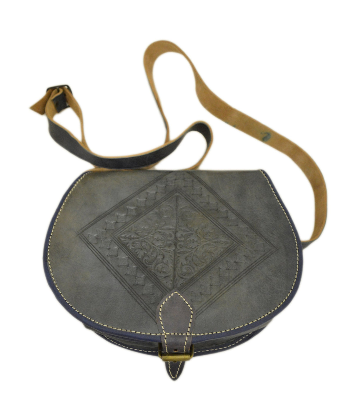 Hajar Leather Crossbody Purse Carved - Navy