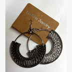 Half Moon Engraved Hoop Earrings Silver