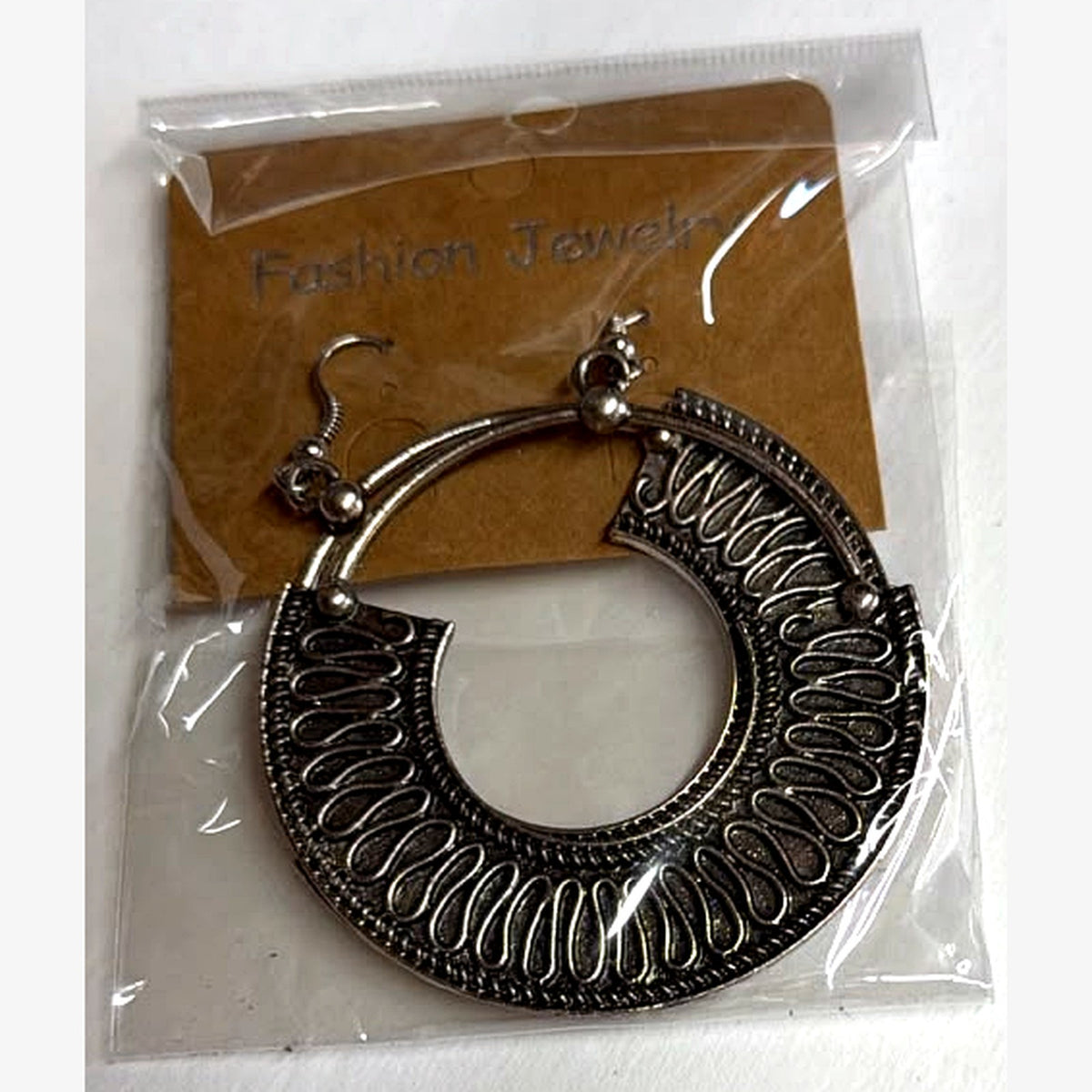 Half Moon Engraved Hoop Earrings Silver