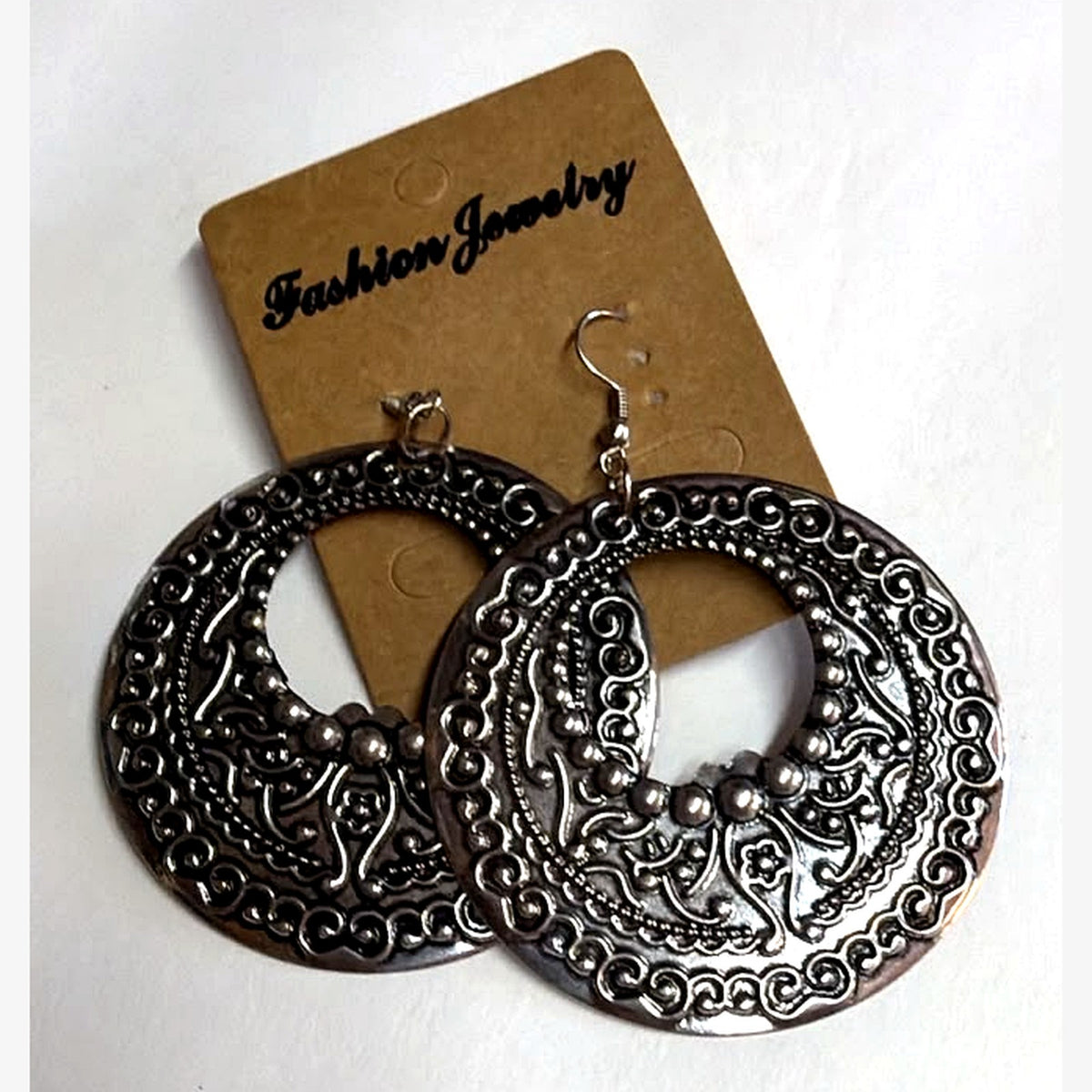 Half Wheel Engraved Hoop Earrings Silver
