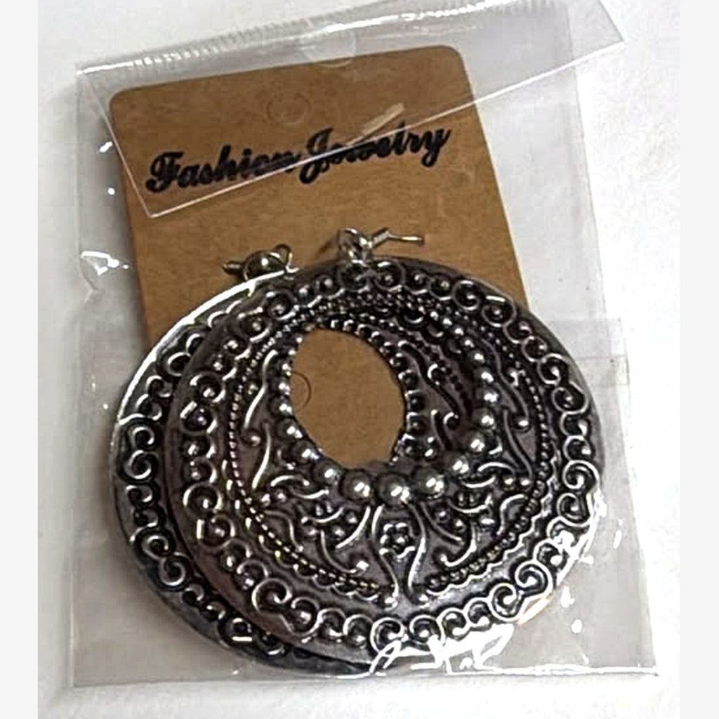 Half Wheel Engraved Hoop Earrings Silver