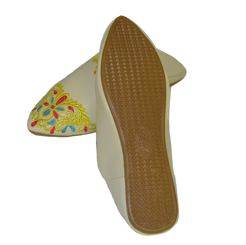 Halima Moroccan Smooth Babouche Slippers - Cream