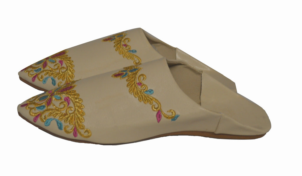 Halima Moroccan Smooth Babouche Slippers - Cream