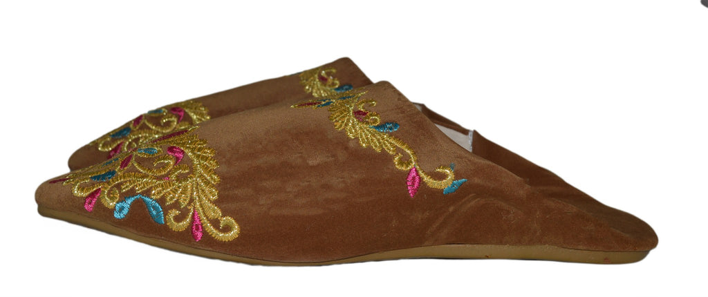 Halima Moroccan Velvet Babouche Slippers - Brown