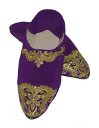 Halima Moroccan Velvet Babouche Slippers Purple Gold